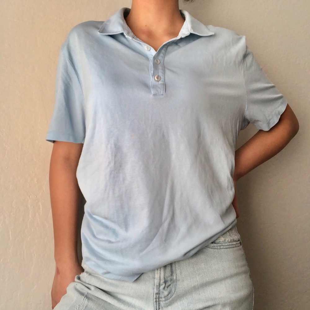 hugo boss baby blue polo collared shirt